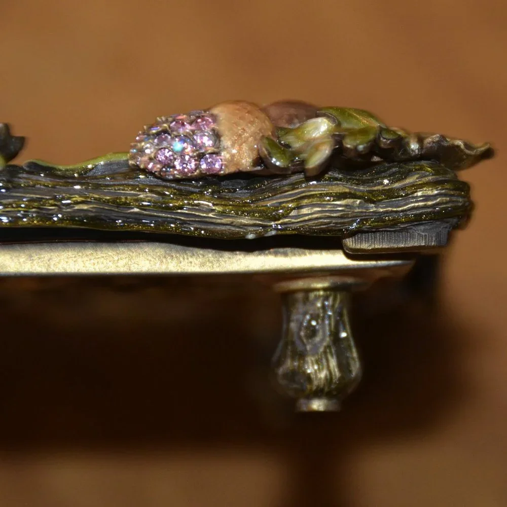 JAY STRONGWATER AUTUMN LEAF TWIG ACORN CRYSTAL ENAMEL MIRROR VANITY TRAY